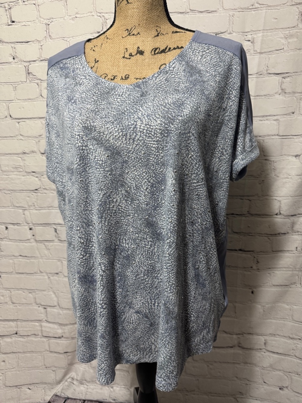 Like new NEXT Womens Light Blue Patterned Short Sleeve Tunic Top with Sparkle
